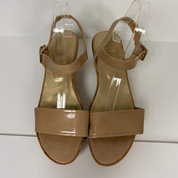Stuart Weitzman Sandals Womens 10 Beige Cork Platform Wedge Slingback Patent - Picture 3 of 11